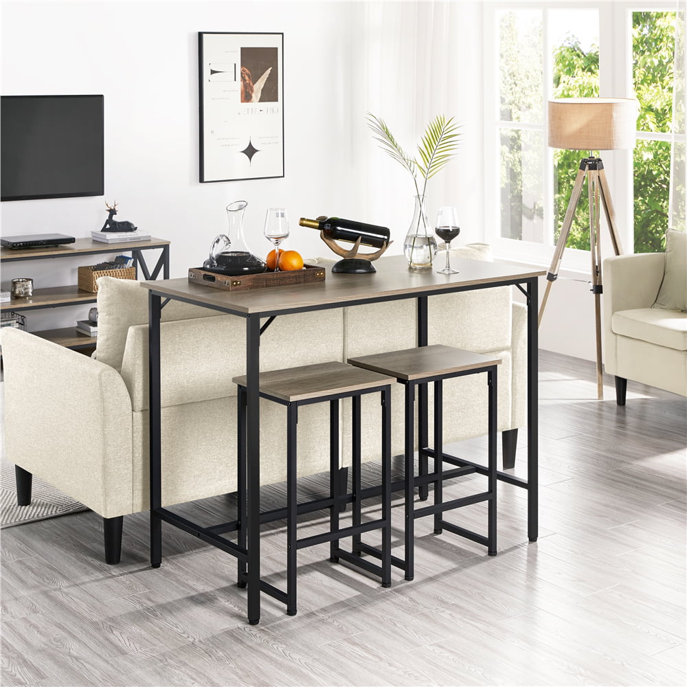 Easyfashion Dining/Bar/Kitchen Table Set with 2 Backless Stools, 35.4 in Height, Gray