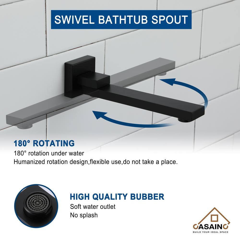 CASAINC 3-Spray Patterns with 2.5 GPM 10 in. Tub Wall Mount Dual Shower Heads in Spot Resist Matte Black Rough-in Valve OY-98A1003-MB