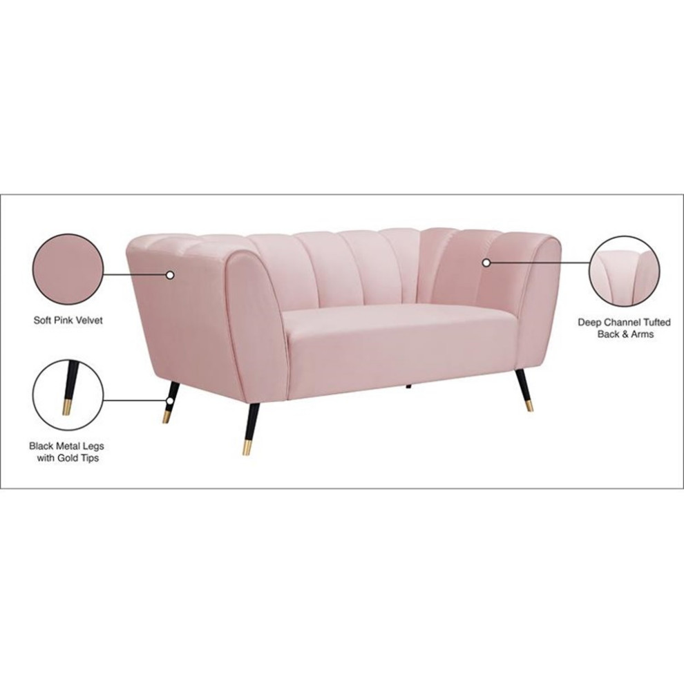 Pemberly Row Contemporary Velvet and Metal Loveseat in Soft Pink   Midcentury   Loveseats   by Homesquare  Houzz