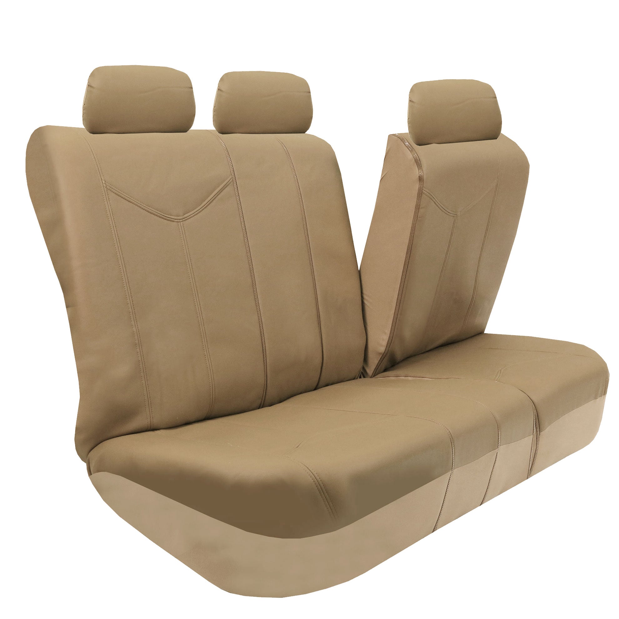 FH Group PU Leather Airbag Compatible Split Bench Seat Covers for Auto， Full set with Carpet Floor Mats， Beige