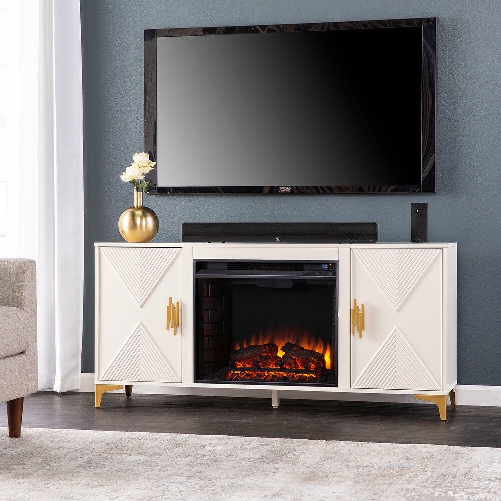 SEI Furniture Lillyvale Contemporary Media TV Stand with Electric Fireplace Insert and Storage