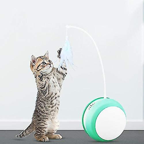 Cat Tumbler Toy Electric Cat Toy With Anti-fall Ball Led Feather，automatic Rolling Fishing Rod  Blue