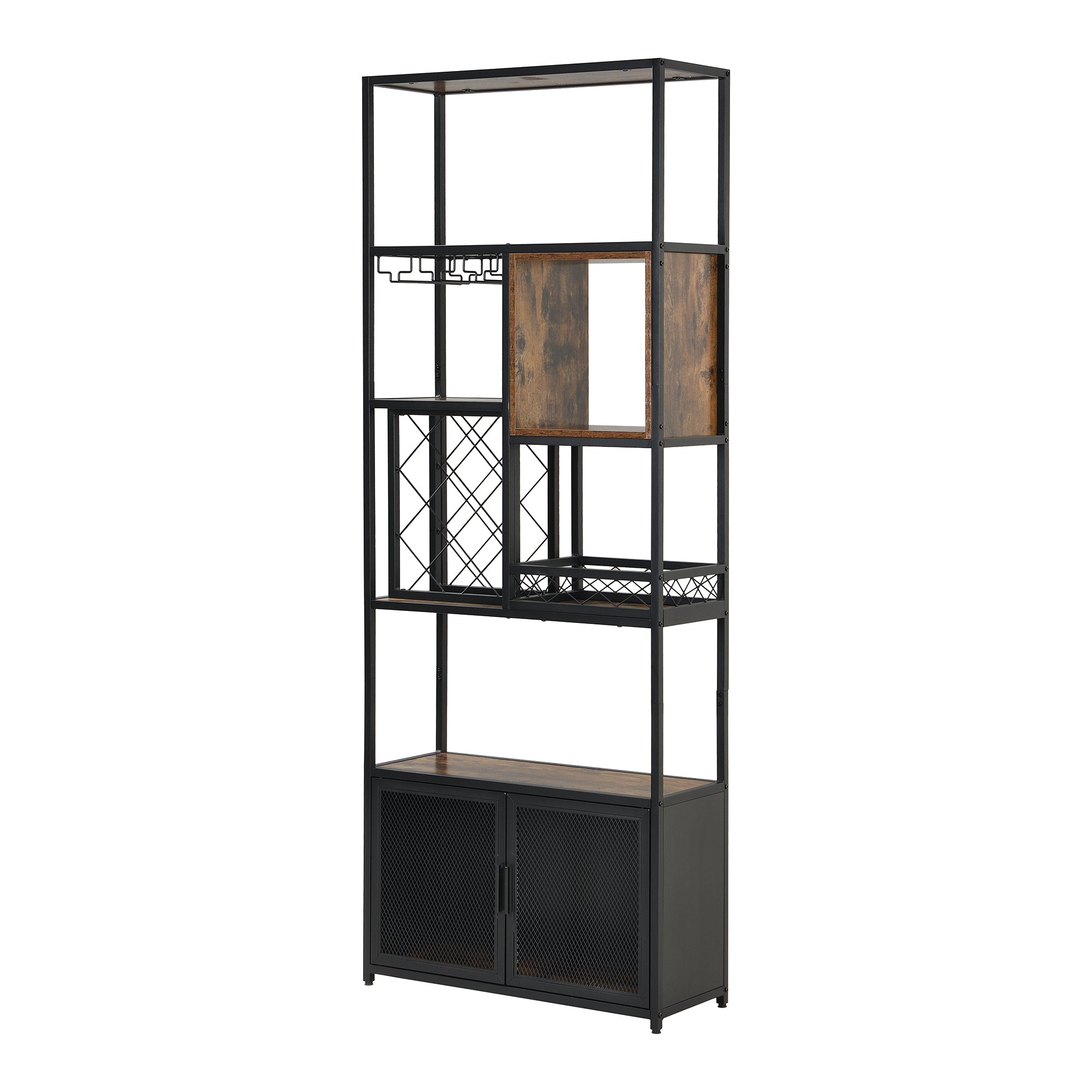 Industrial Tall Black Bar Wine Rack, 82.7 inch Wooden Home Bar Cabinet