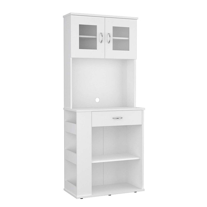 Poole Pantry Cabinet， Three Side Small  Shelves， One Drawer， Double Door Cabinet， Four Adjustable Metal Legs