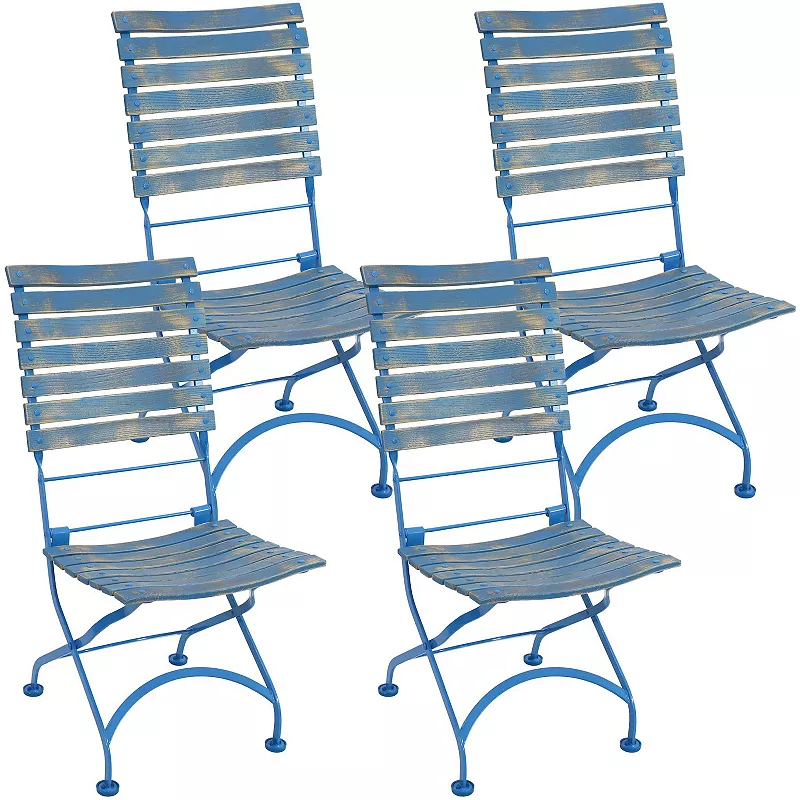 Sunnydaze Cafe Couleur Chestnut Folding Bistro Chair - Blue - Set of 4