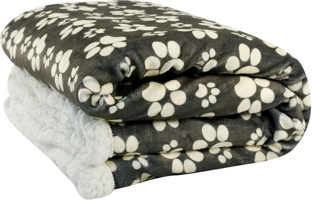 Happycare Textiles Ultra Soft Cozy Flannel Paw Print Sherpa Cat and Dog Blanket， 50x60-in