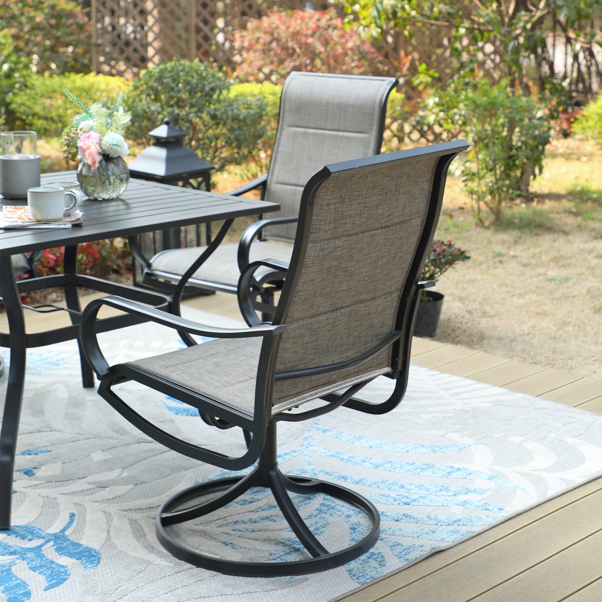 MF Studio 5-Piece Outdoor Patio Dining Set with High-Back Padded Swivel Chairs&Square Table for 4-Person, Black&Gray