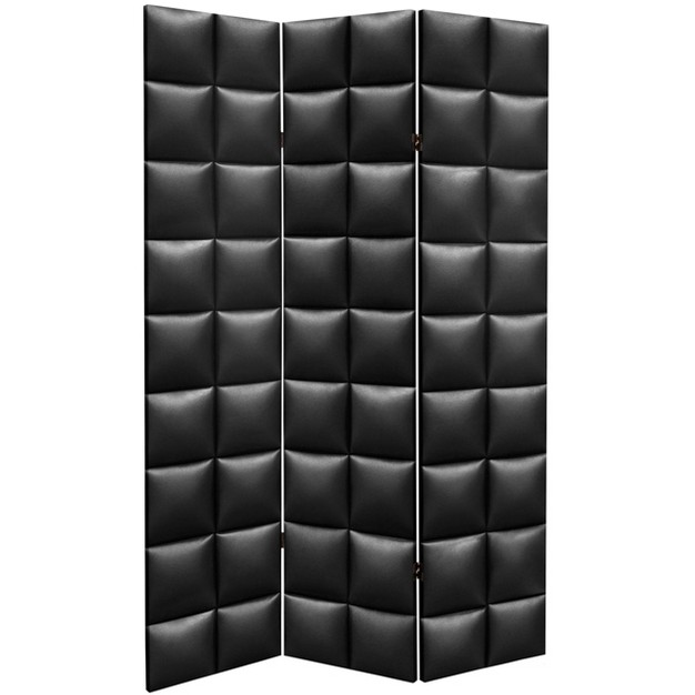 Double Sided Glam Leather Print Canvas Room Divider Black Oriental Furniture