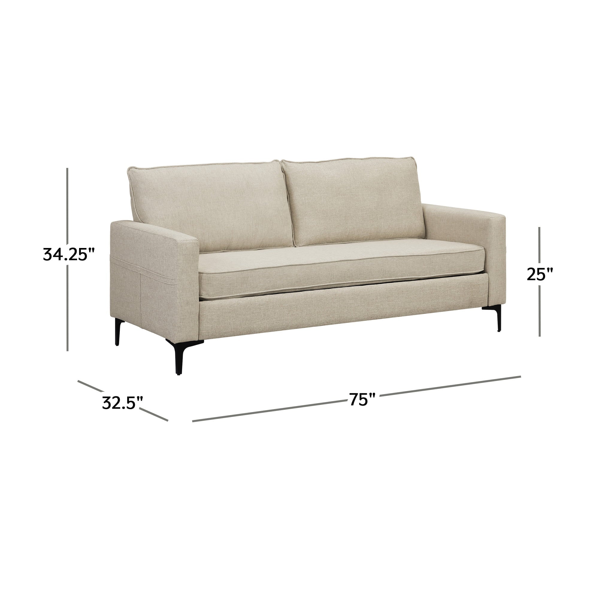 Larissa Sofa, USB Ports and Storage Pockets, Beige, Hillsdale Living Essentials