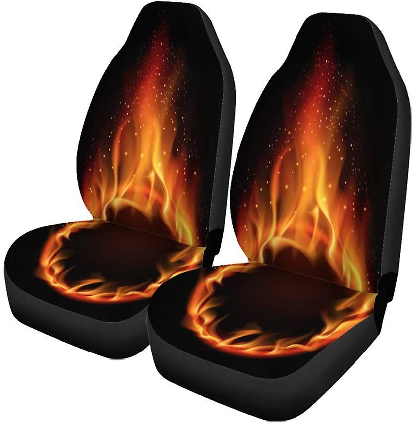 Set Of 2 Car Seat Covers Red Flame Ring Of Fire On Orange Circle Black Universal Auto Front Seats Protector Fits For Car，suv Sedan，truck