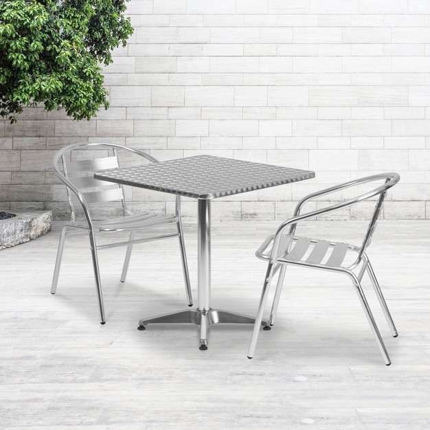 Flash Furniture Lila 27 5 x27 x27 Square Aluminum Indoor outdoor Table Set With 2 Slat Back Chairs