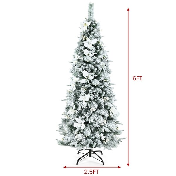 Gymax 5/6/7/8 FT Artificial Snow Flocked Pencil Christmas Tree w/