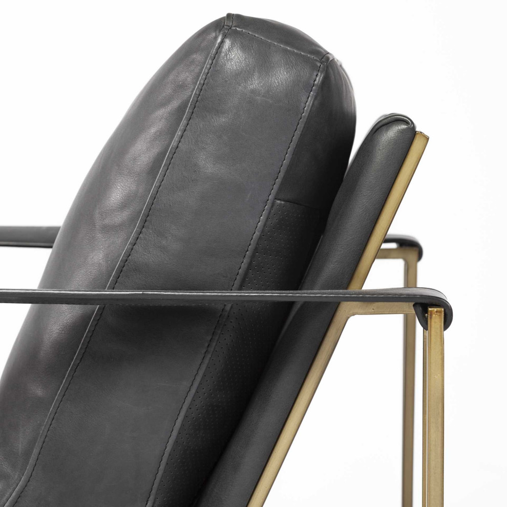 HomeRoots Black Leather Wrap Gold Accent Chair With Metal Frame   Contemporary   Armchairs And Accent Chairs   by VirVentures  Houzz