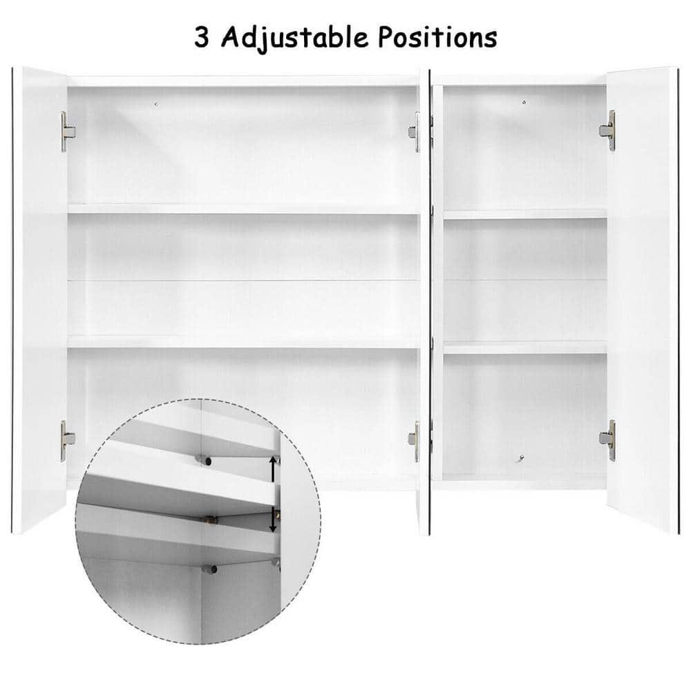 WELLFOR 36 in Width x 255 in Height x 45 in Depth Surface Mount Medicine Cabinet in TriView Mirror in White