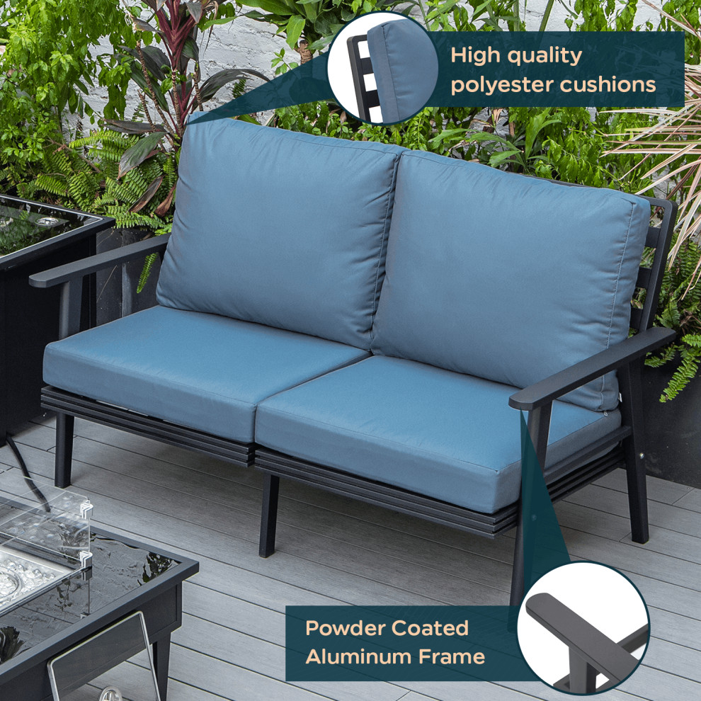 Leisuremod Walbrooke Patio Loveseat With Black Aluminum Frame   Contemporary   Outdoor Loveseats   by LeisureMod  Houzz