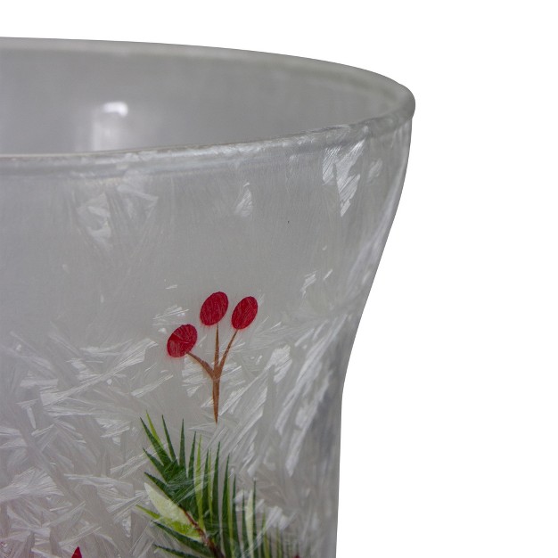 Hand Painted Christmas Cardinal And Pine Flameless Glass Candle Holder