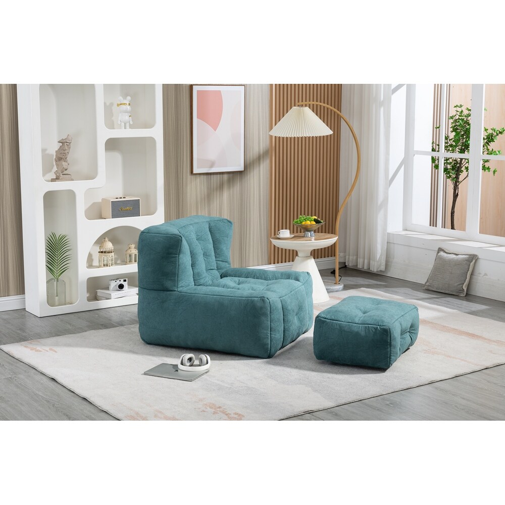 L shape Fluffy Bean Bag Chair Lazy Green Loveseat with Ottomans