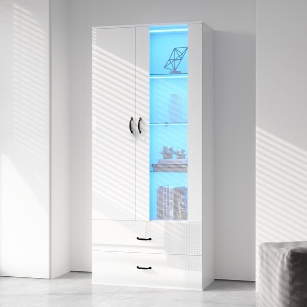 31.5 Inch Width LED Light Side Cabinet with Shelving and Drawers