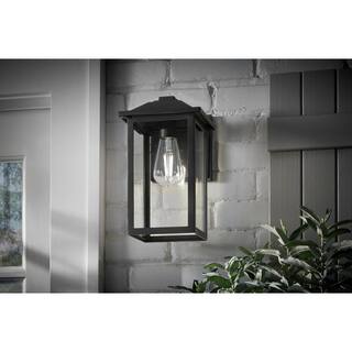 PRIVATE BRAND UNBRANDED 1-Light 12 in. Black Hardwired Transitional Outdoor Wall Lantern Sconce with Clear Glass W2235-21