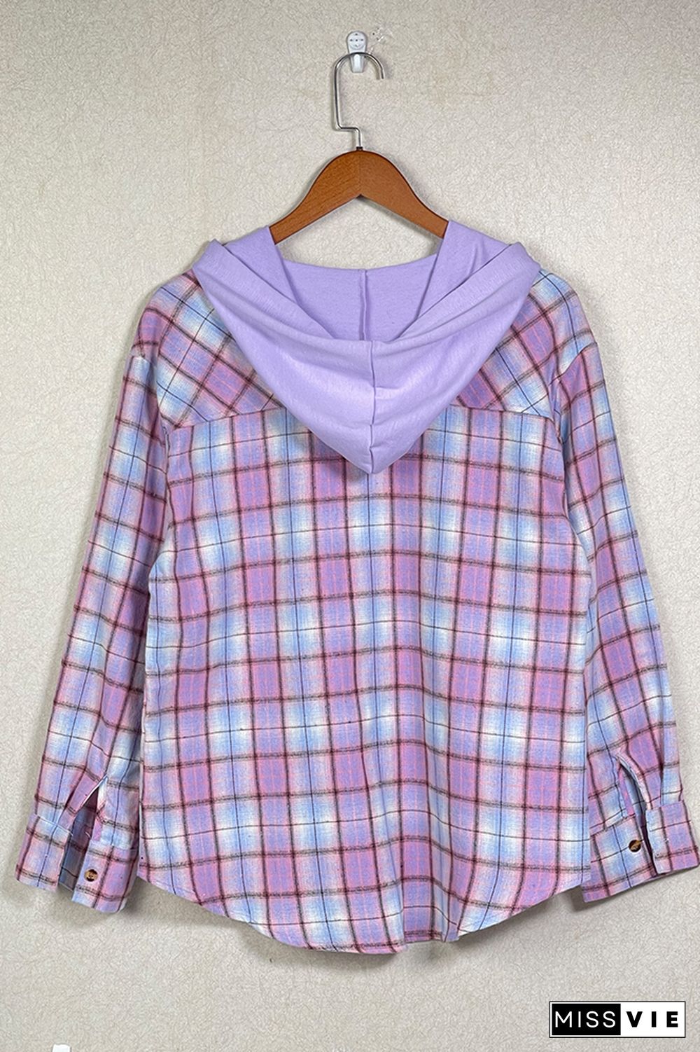 Plaid Button Front Hoodies Shacket Shirt Women Wholesale