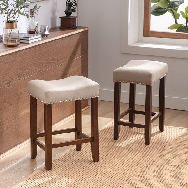 Backless Square Saddle Counter Stool Farmhouse Barstools (Set of 2)