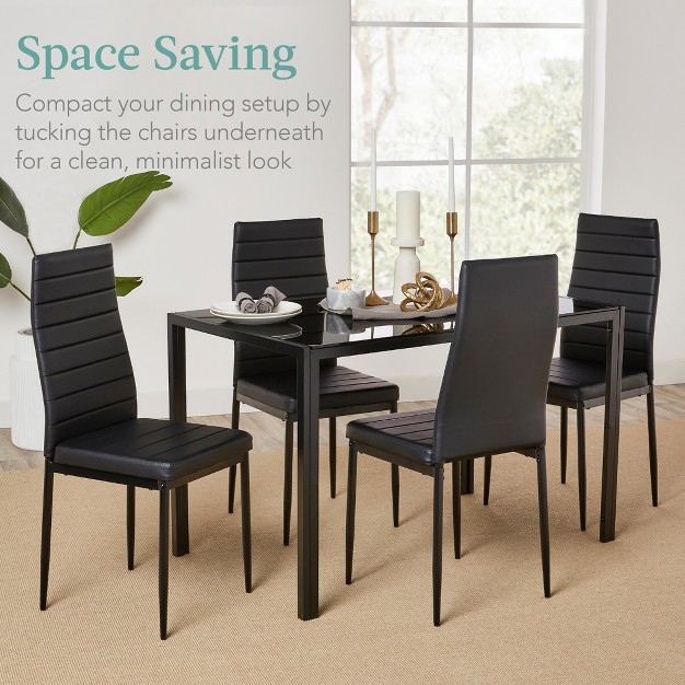 Best Choice Products 5 piece Kitchen Dining Table Set W Glass Tabletop 4 Faux Leather Chairs