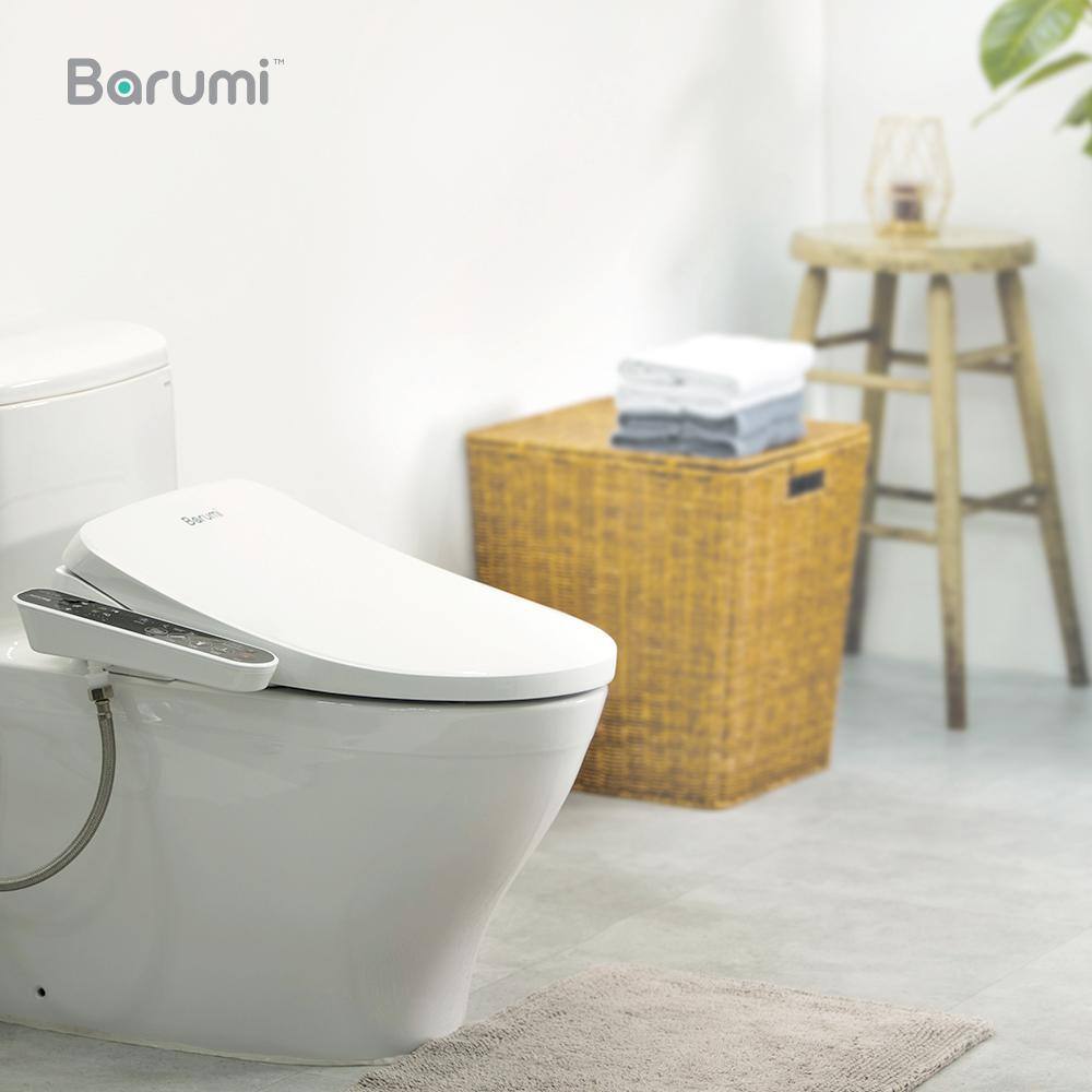 EasyFlex Barumi Electric Bidet Seat for Round Toilets in White with Side Control Panel Warm Air Dryer and Heated Seat EF-BM-4001