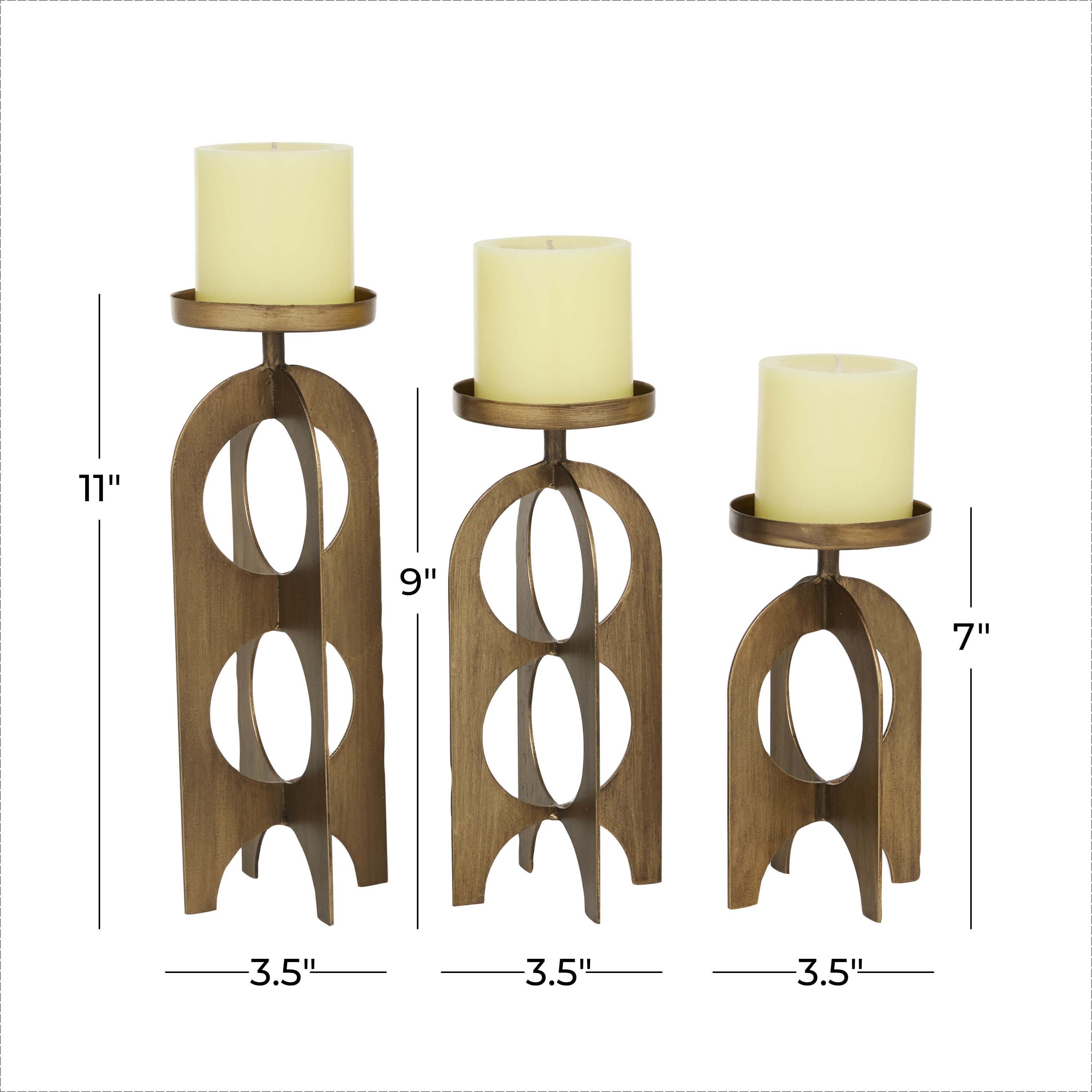 DecMode 3 Candle Gold Metal Handmade Pillar Candle Holder， Set of 3