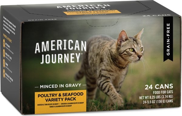 American Journey Minced Poultry and Seafood in Gravy Variety Pack Grain-Free Canned Cat Food