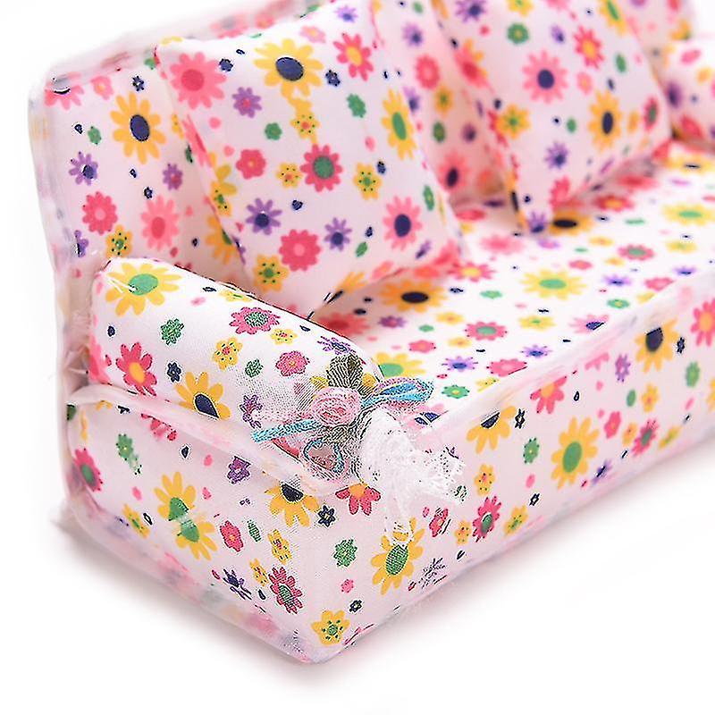 3 Pcs/set Sofa Couch 2 Cushions For Barbies Kids Dollhouse Furniture Printing High-quality