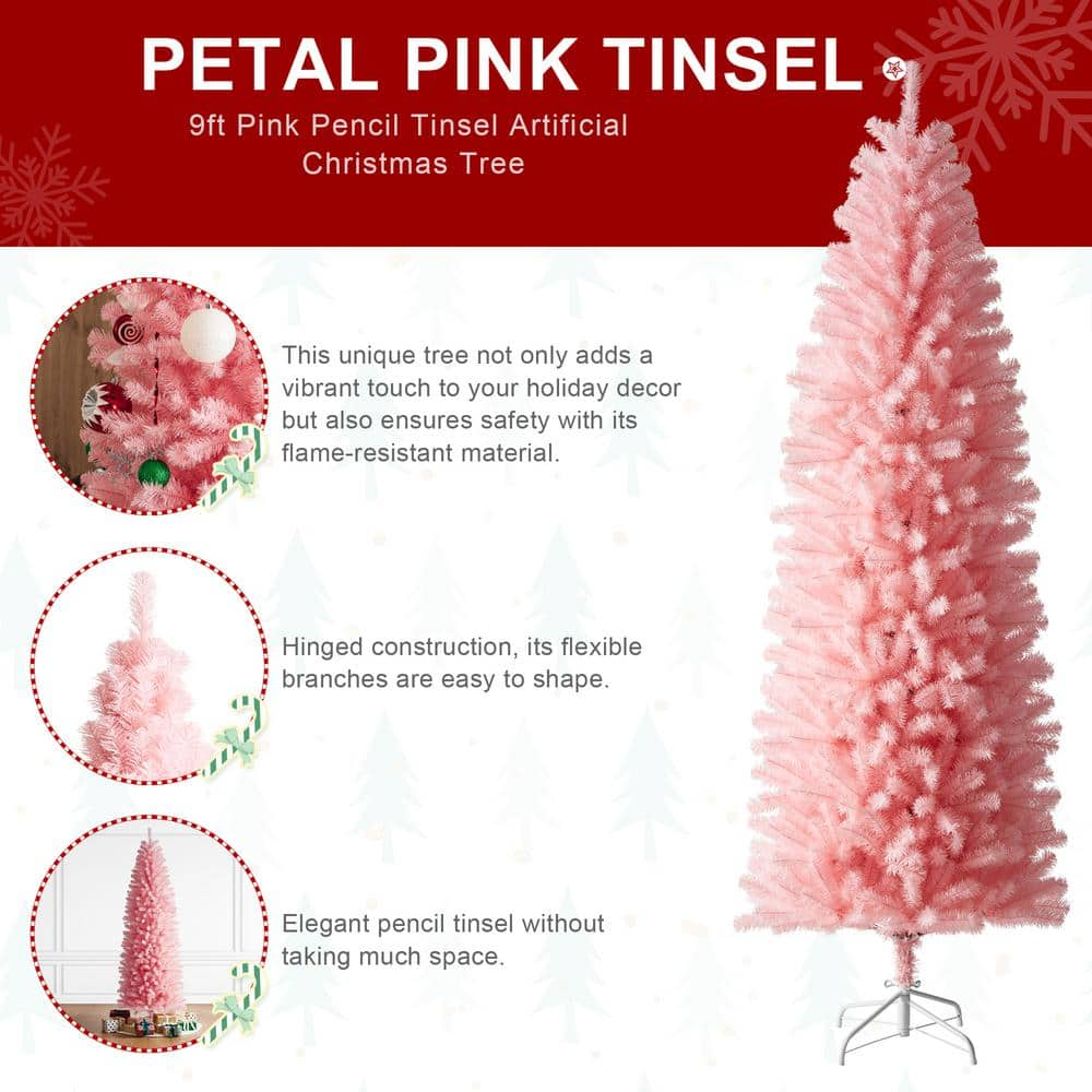 9 ft. Pink Pencil Tinsel Artificial Christmas Tree