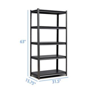 Tidoin Black 5-Tier Steel Shelving Unit Heavy Duty Shelving Garage Storage Utility Rack 31.5 in. W x 15.7 in. D x 63 in. H MOR-YDW1-363