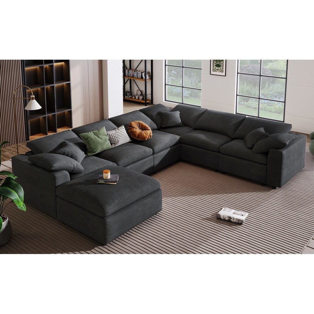 Grey L Shape Sectional Sofa Living Room Corner Sofa with Ottoman