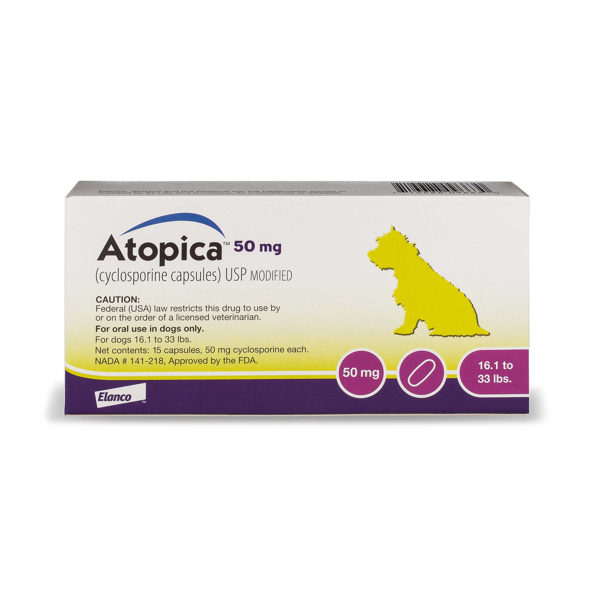 Atopica 50 mg for Dogs， 15 Capsules