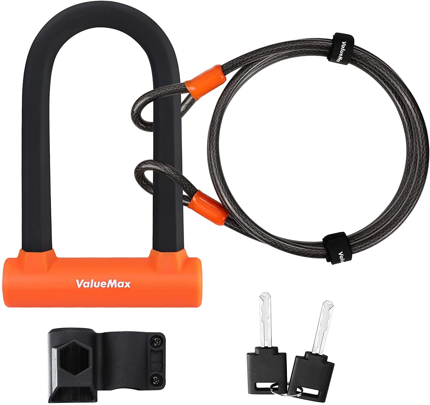 ValueMax Bike U-Lock Combination， Heavy Duty Bicycle U-Lock， 16mm Shackle and 6FT Security Cable with Sturdy Mounting Bracket and Keys for Bicycle， Scooter， Electric Bike