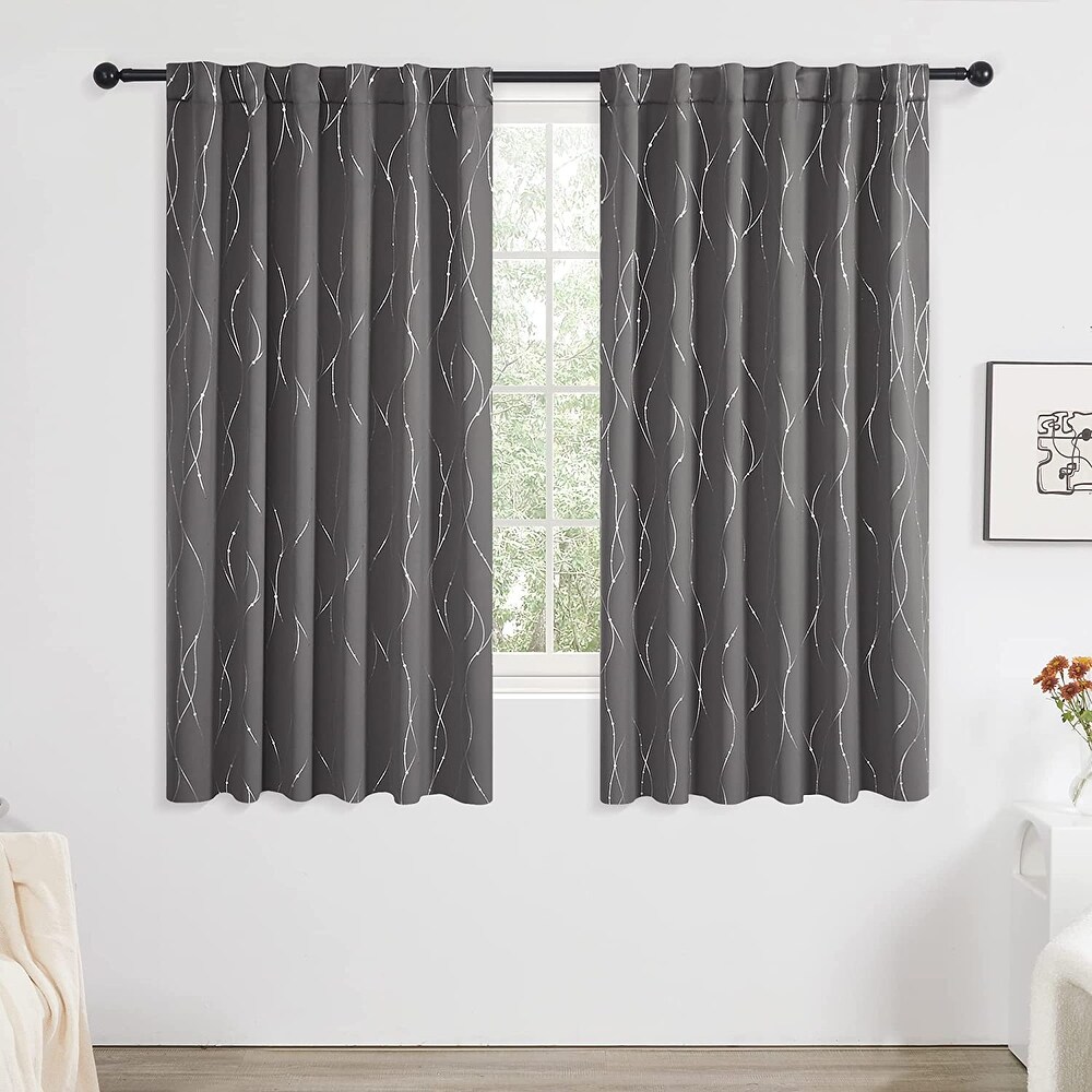 Deconovo Back Tab Silver Lines with Dots Curtain Panel Pairs(2 Panel)