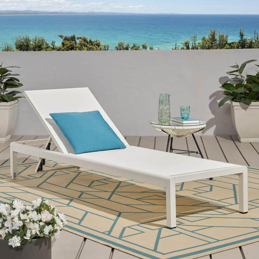 Noble House Cape Coral White 1Piece Aluminum and Outdoor Chaise Lounge