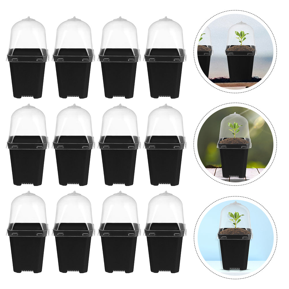 12 Sets Humidity Dome Nursery Pots Plant Pots Square Flower Starting Pots