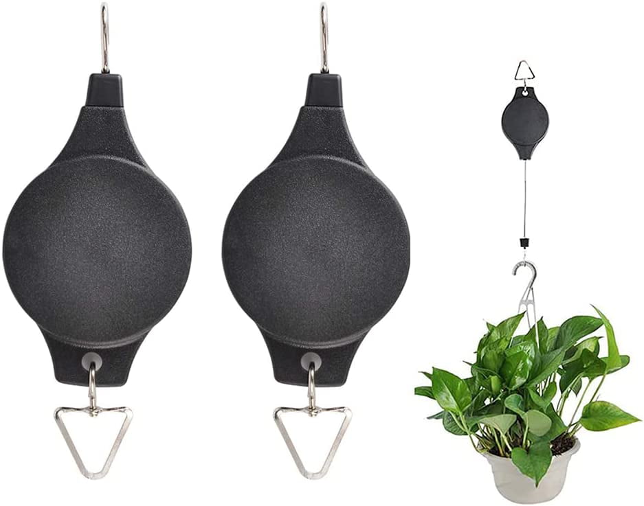 DEWEL Retractable Plant Pulley Plant Hook Hanger for Hanging Garden Plants Flower Baskets Flower Pots and Birds Feeder in Adjustable Height,2 Pack