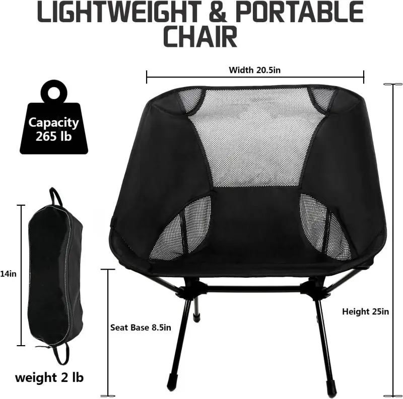 Portable Camping Chair  Lightweight Foldable Outdoor Chair for Hiking Beach  Compact Backing Chair Lawn Chair