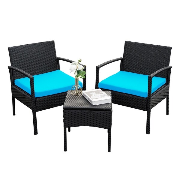 Outdoor Furniture 3 Piece Patio Bistro Furniture Set，Rattan Conversation Chairs Set with Side Table and Cushions