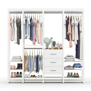 CLOSETS By LIBERTY 84 in. W White Adjustable Wood Closet System with 10-Shelves 5-Rods and 3-Drawers HS4754-RW-07