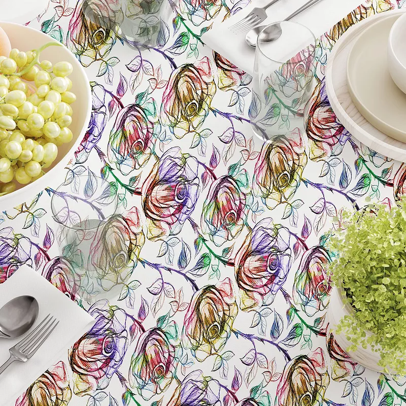 Square Tablecloth， 100% Cotton， 52x52， Floral 195