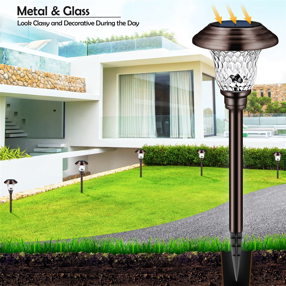 Solar Pathway Lights 8 Pack ， Decorative Solar Garden Lights Waterproof Glass Stainless Steel Auto-on/off Solar Landscape Lights for Lawn， Patio， Yard， Garden， Pathway， Driveway