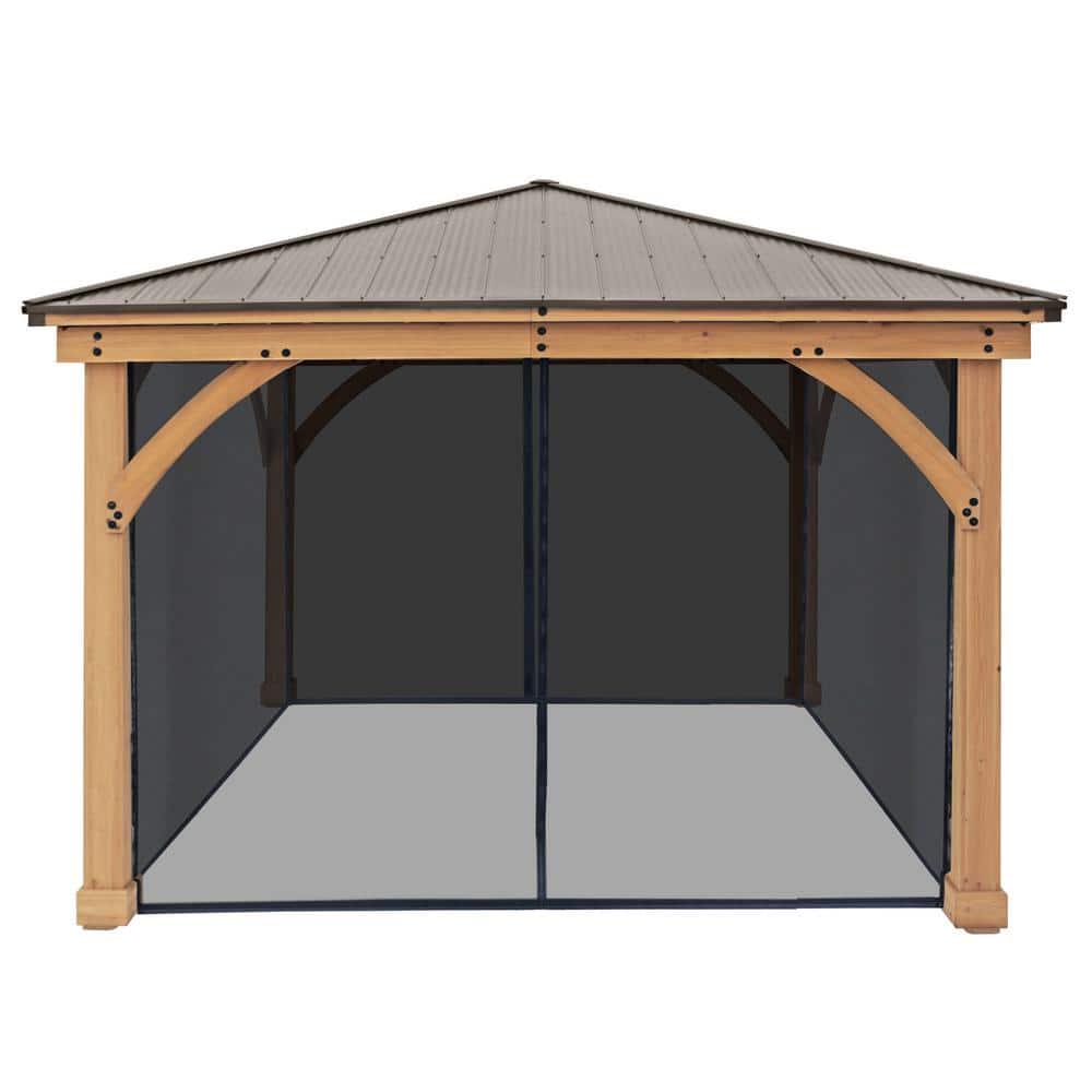 Yardistry 10 ft x 10 ft Meridian Gazebo Mosquito Mesh Kit with UV resistant Phifer Material and Easy Glide Tracks