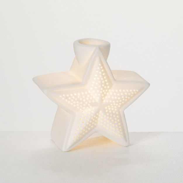 Sullivans Illuminated Star Taper Holder White 4 quot h Ceramic