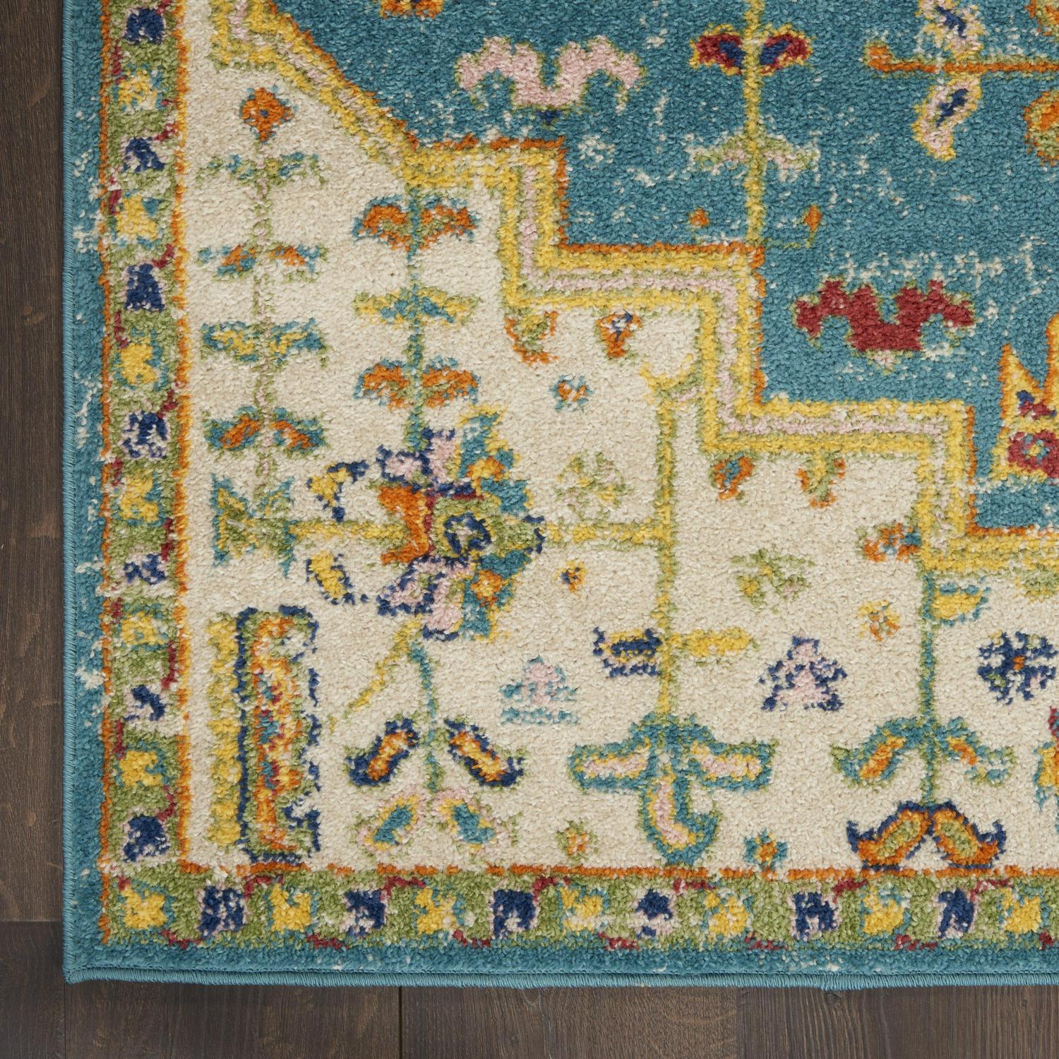 Nourison Allur Traditional Boho Turquoise Ivory 53 x 73 Area Rug， (5and#8242; x 7and#8242;)