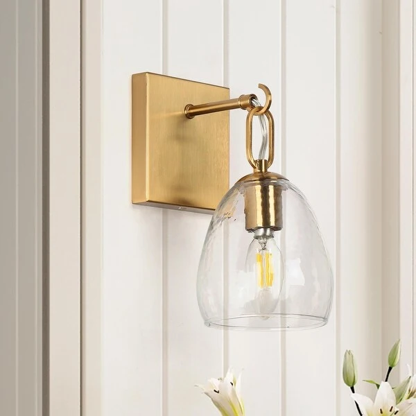 Blobfish Modern Gold 1-Light Glass Bathroom Vanity Light Metal Wall Sconces - L 5.1