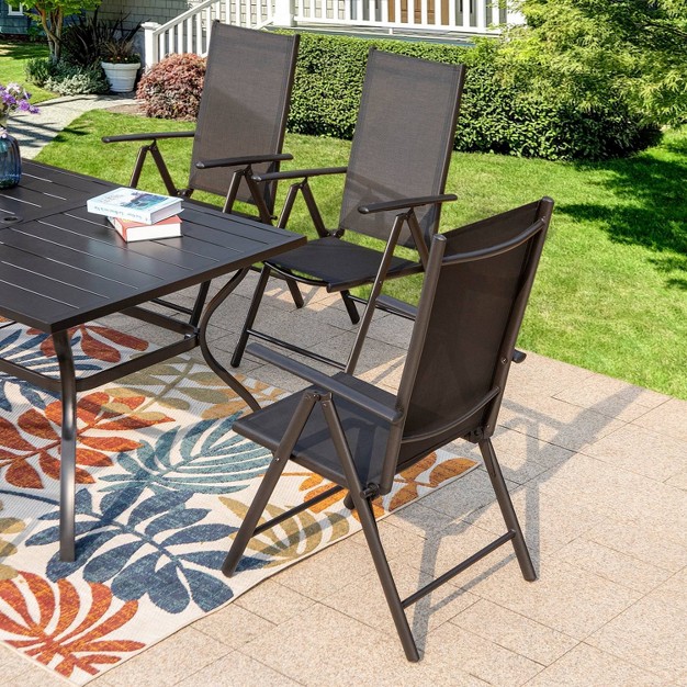 7pc Patio Set With Rectangle Table amp Reclining Sling Chairs With Armrests Captiva Designs