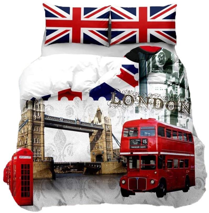 Duvet Cover Set Soft London Themed Comforter Cover Set 3 Pieces